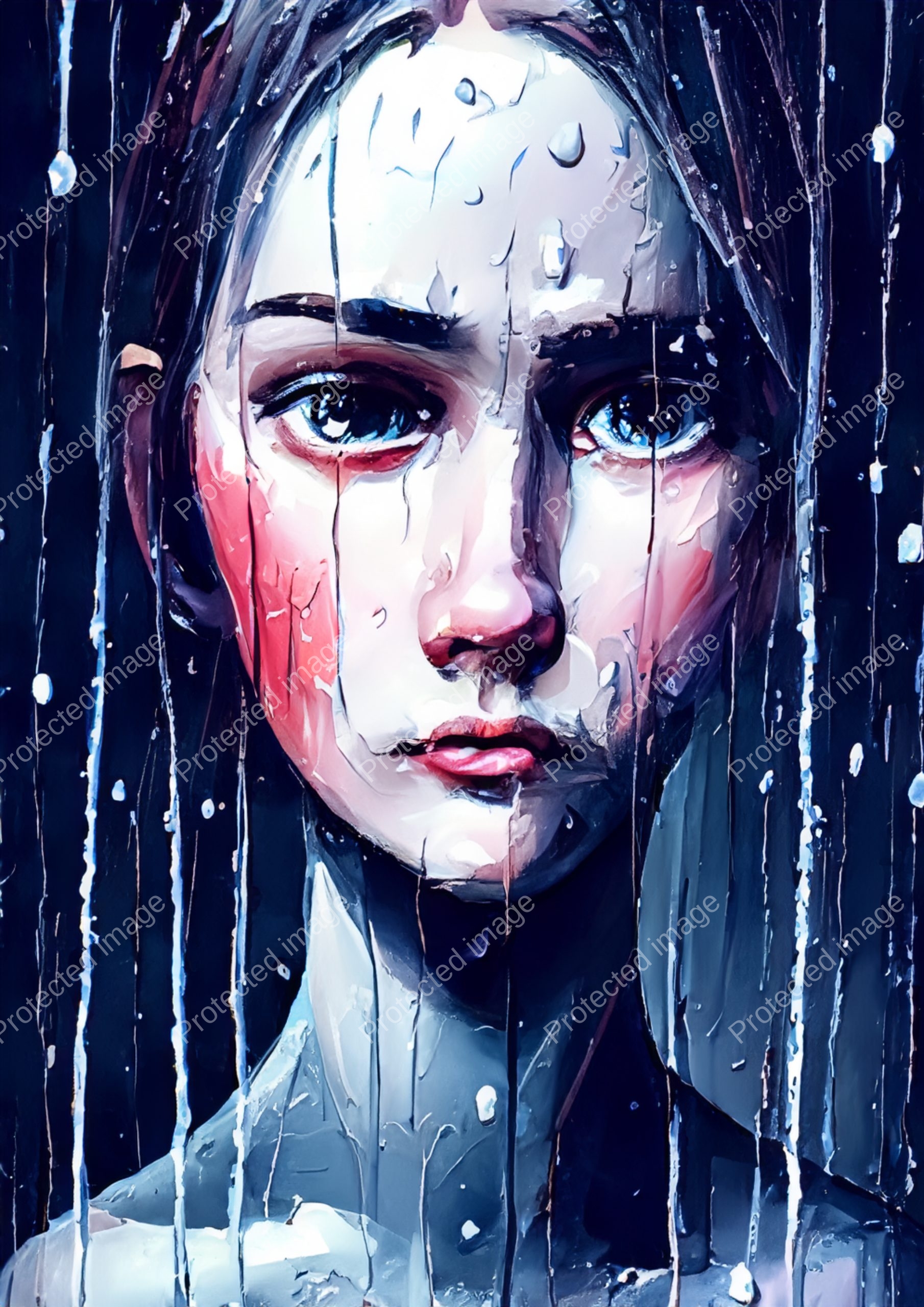 Girl Face in Thew Rain