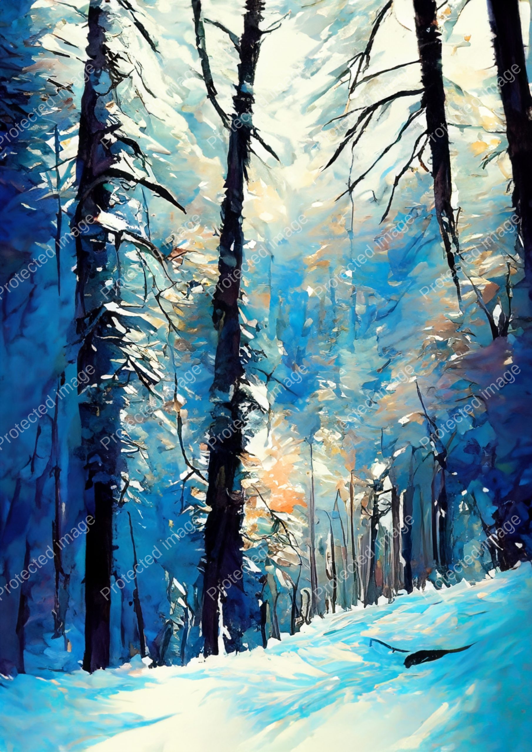 Blue winter woods painting