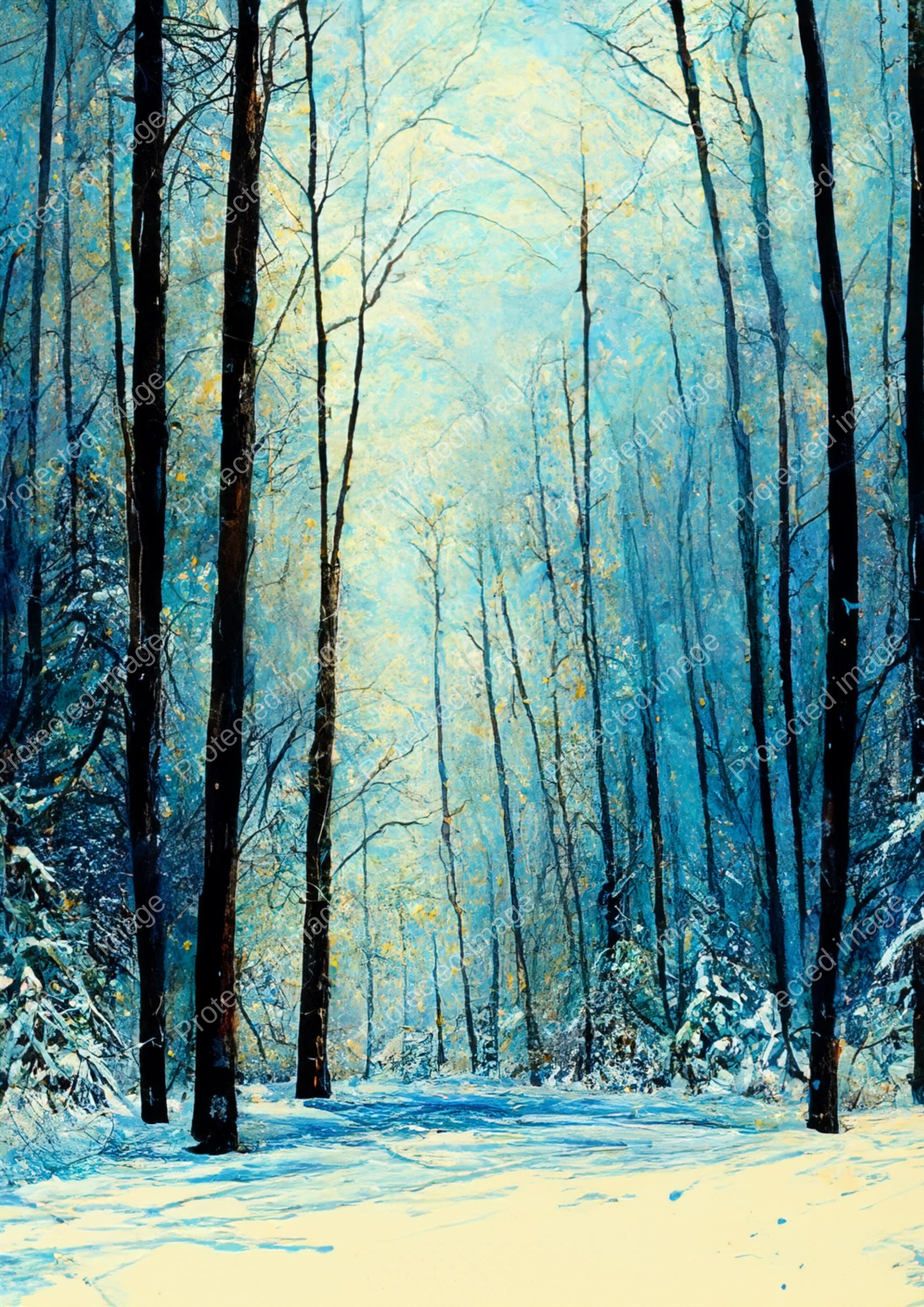 Winter painting of boue woods