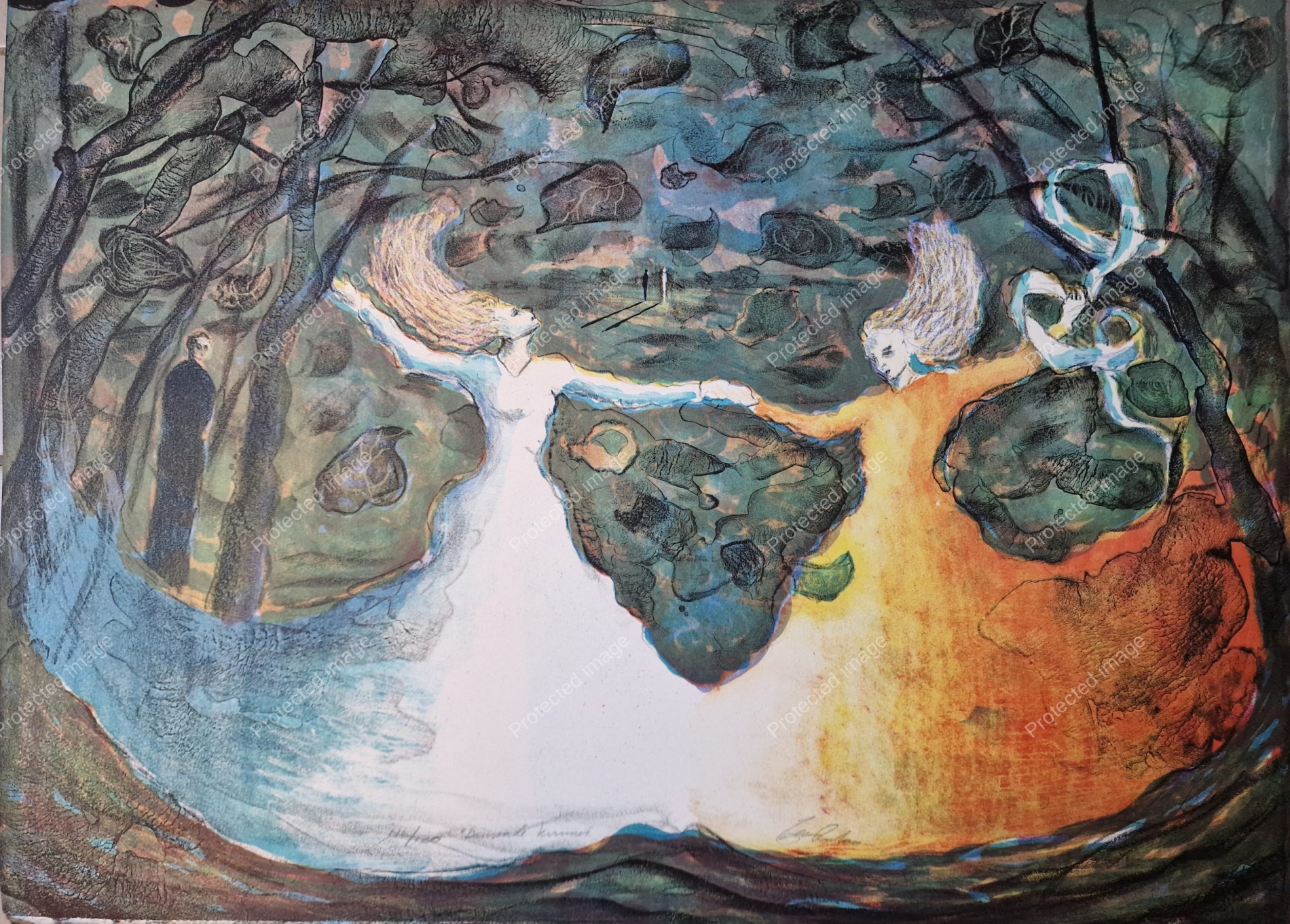 "Dansende Kvinner" 116/120 45x61 cm
