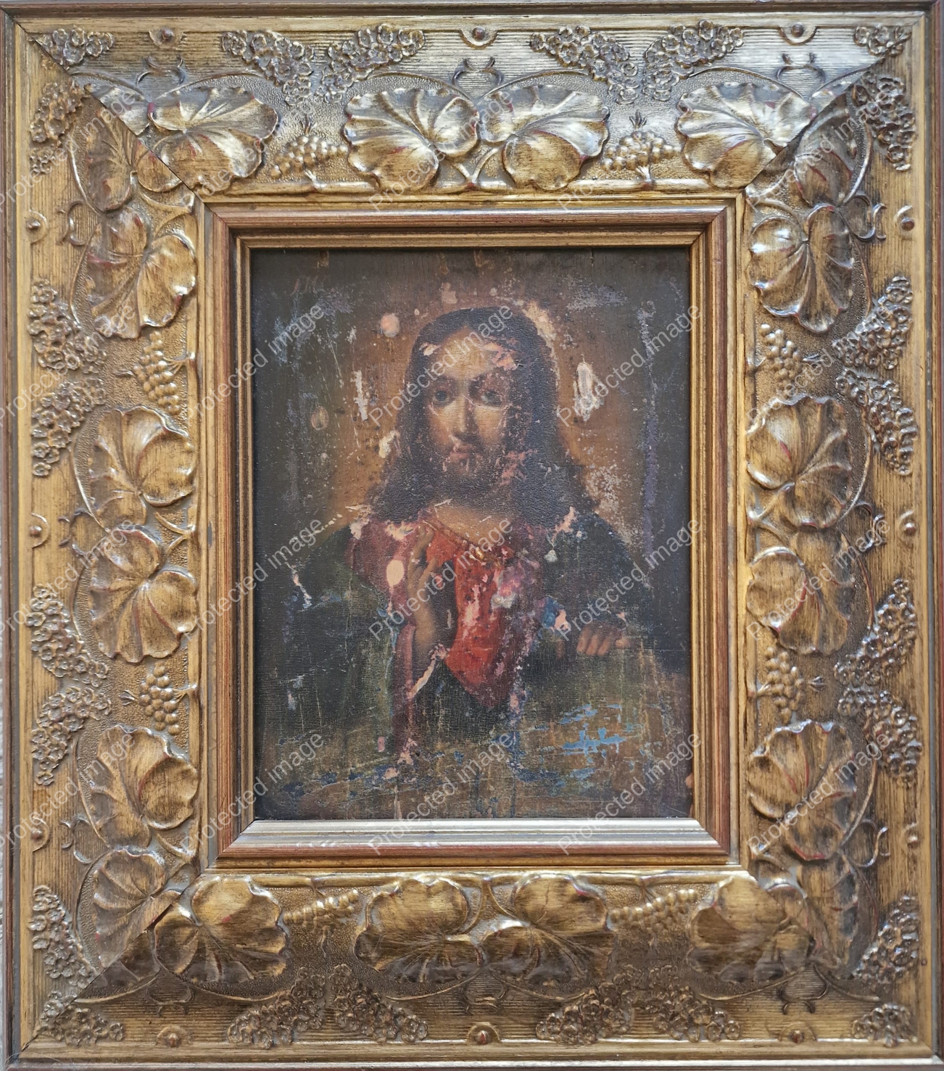 "Jesus" Gammelt ikon av Jesus 18x22,5 cm m/ramme