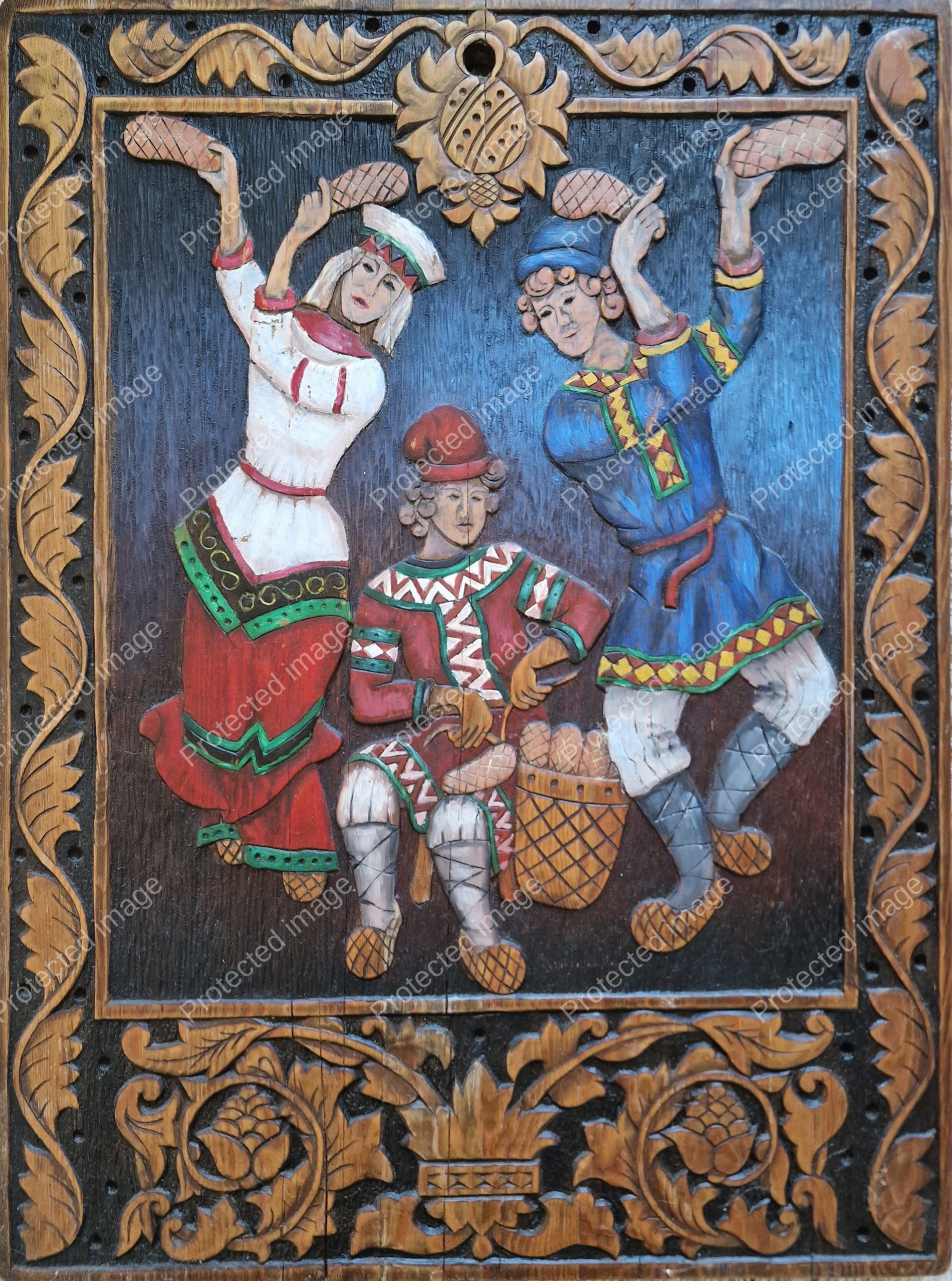 "Treutskjæring Dansende til russisk Folkemusikk" 44,5x59,5 cm 